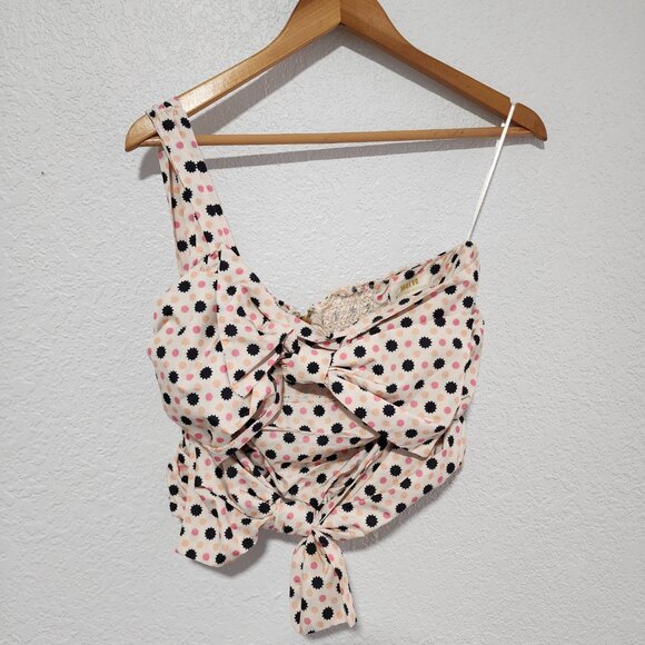 Maeve By Anthropology Crop Top Size 6 One Shoulder Sleeve Polka Tod Preppy - Picture 4 of 8